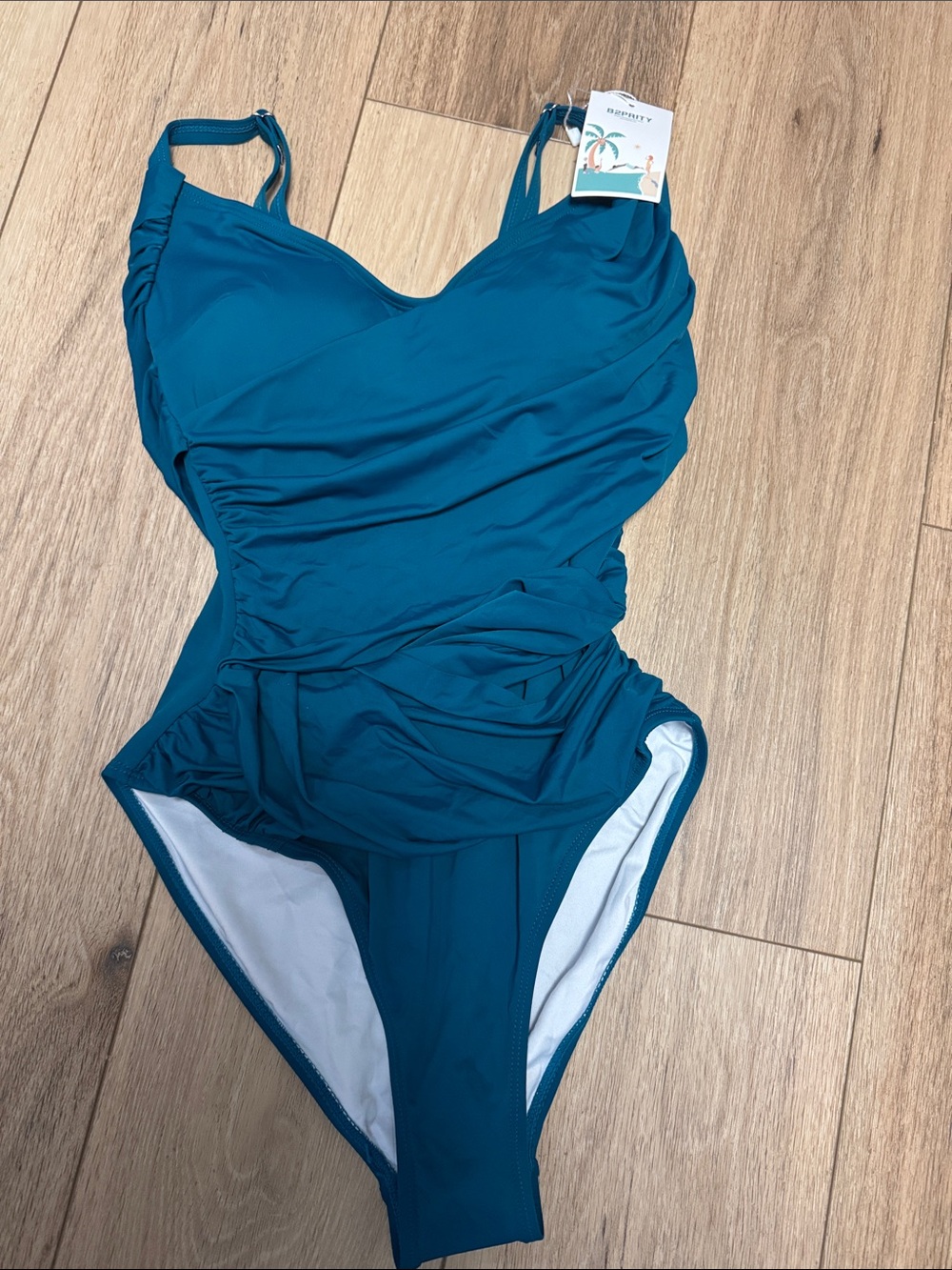 B2prity NWT S FULL SHAPER SEXY Teal RUCHED WRAPPED One-Piece Swimsuit